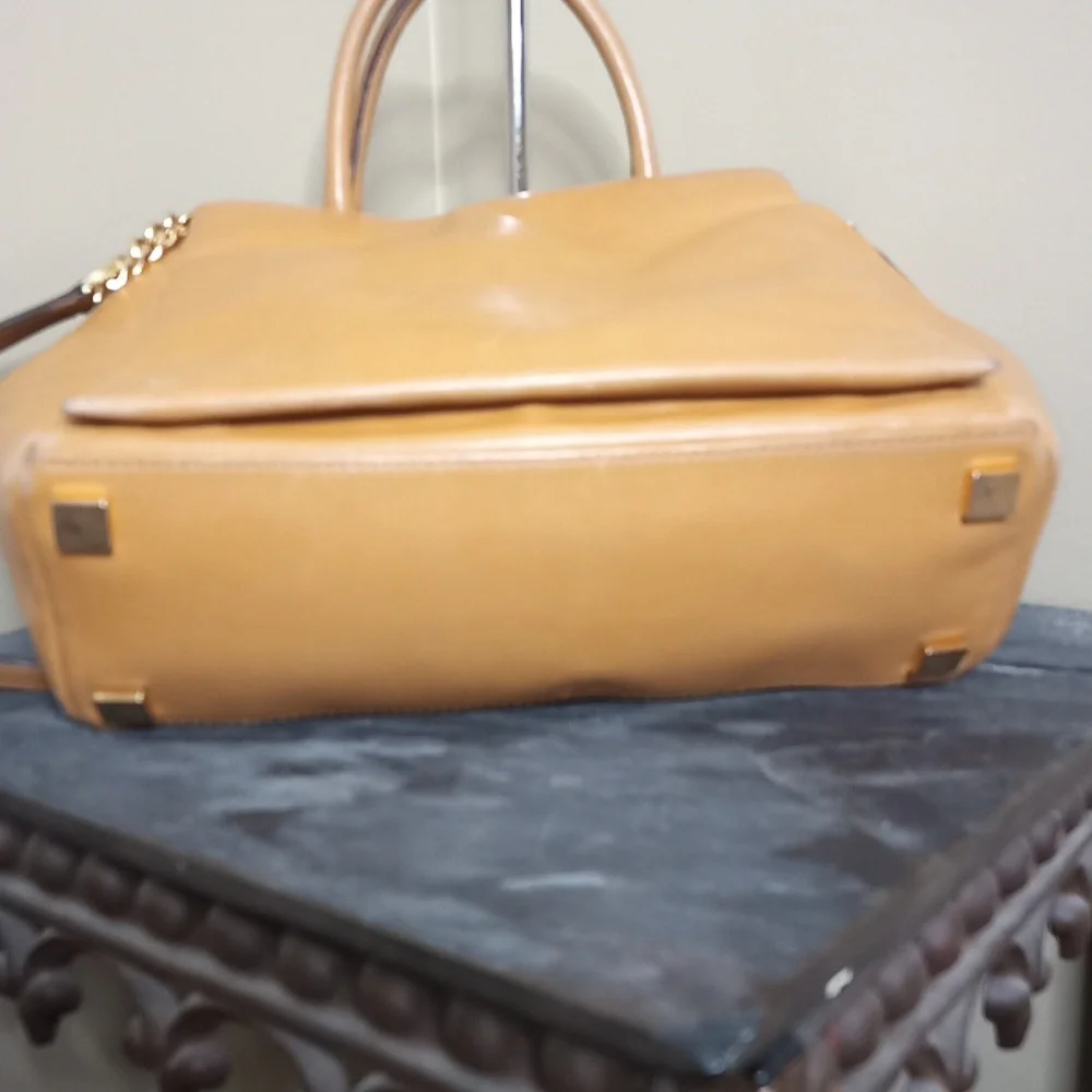 Michael Kors Carmel Tan leather Satchel Shoulder Crossbody Bag Multi-Pocket